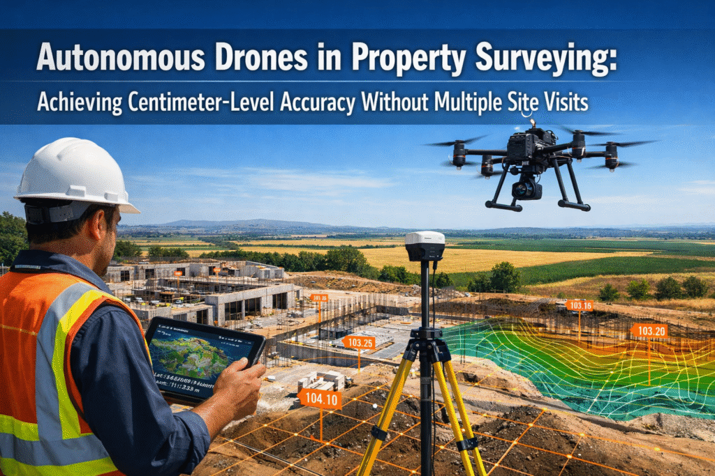 Autonomous Drones in Property Surveying: Achieving Centimeter-Level Accuracy Without Multiple Site Visits