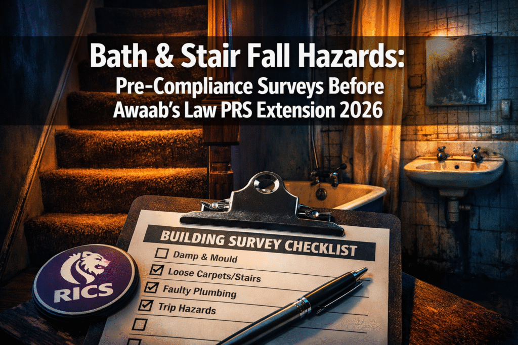 Building Surveys for Bath and Stair Fall Hazards: Pre-Compliance Protocols Before Awaab’s Law PRS Extension in May 2026