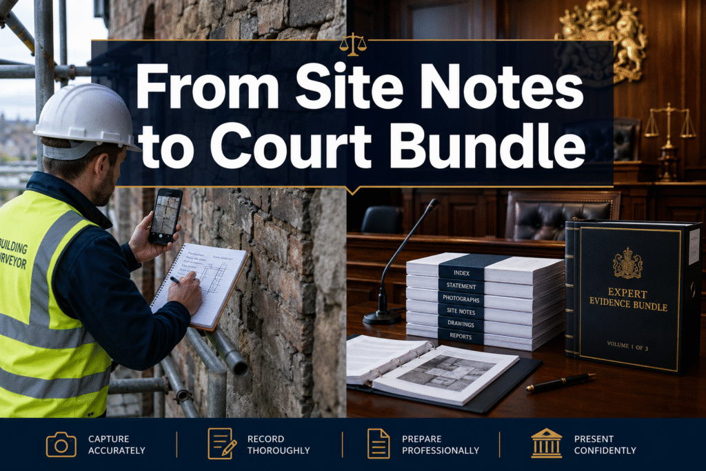 From Site Notes to Court Bundle: Turning Building Survey Records into Defensible Expert Witness Evidence