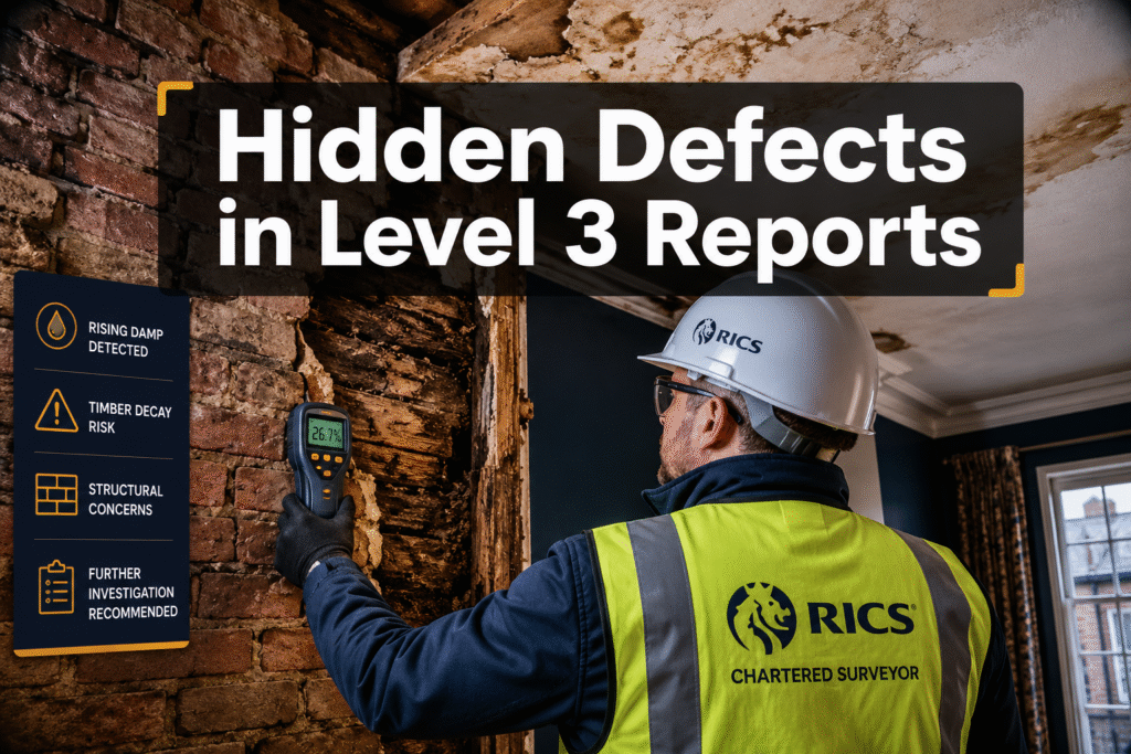 How Surveyors Should Handle Hidden Defects: Damp, Movement, Timber Decay, and Roof Failures in Level 3 Reports